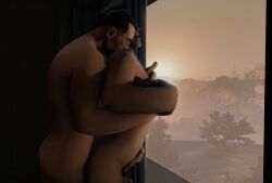 3d anal anal_sex arm_hair erect_while_penetrated gay gay_sex glasses hand_on_stomach medic_(team_fortress_2) nude older_male romantic_sex selfcest sex_from_behind sfm source_filmmaker standing_sex team_fortress_2 tender window yaoi