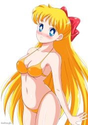 1girls alluring bikini bishoujo_senshi_sailor_moon blonde_hair blue_eyes helltzujih long_hair medium_breasts minako_aino pin_up