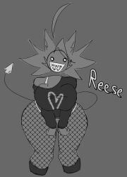 beauty_mark big_ass big_breasts braces cat_ears cursor dolphin_shorts fishnet_legwear fishnets grey_body heart reese_(suggestoaster_) sharp_teeth short_shorts suggestoaster_ tail
