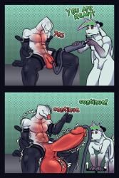 animate_inanimate anthro balls big_balls big_penis crazmax dialogue digital_media_(artwork) dragon duo english_text erection genitals growth hi_res huge_balls huge_cock hyper hyper_balls hyper_genitalia hyper_penis inflatable latex living_inflatable living_pool_toy male male/male monster mythological_creature mythological_scalie mythology nude penis scalie simple_background text transformation tube