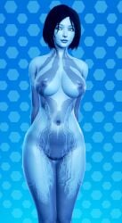 3d 3d_(artwork) 3d_model blue_body blue_skin bob_cut breasts cortana cortana_v2 curvy curvy_female curvy_figure female halo_(series) halo_4 hands_behind_back honey_select large_breasts meish nipples sci-fi simple_background smile smiling solo standing