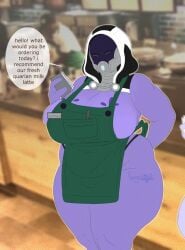 1girls alien alien_girl alien_humanoid apron apron_only big_breasts gatoradeew huge_breasts mass_effect quarian thick_thighs