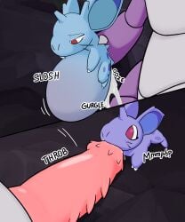 absurd_res big_penis bodily_fluids comic cum cum_inside evolutionary_family female feral generation_1_pokemon genital_fluids genitals group hi_res imminent_sex inflation inflation leaking_cum male male/female nidoking nidoran nidoran♀ nintendo otherthatguy penetration penis pokemon pokemon_(species) shallow_penetration size_difference tears trio