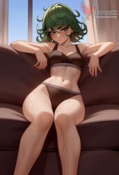 1girls 2d ai_generated ass big_ass black_dress breasts erophoenix female female_focus full_body green_hair looking_at_viewer one-punch_man patreon_username small_breasts solo solo_female sweat tatsumaki uncensored