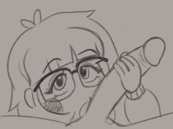 1boy 1girls 4chan bizabizow cock cock_in_hand drawfag female female_focus glasses male penis penis_in_hand sketch trans_woman transfem unseen_male_face youtuber