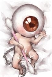 blush chains completely_nude convenient_censoring eyeball eyeball_head full_body gegege_no_kitarou heart-shaped_pupils male male_only medama_oyaji miniboy monster nude on_back q-tip red_eyes suggestive_fluid tears youkai
