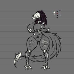 arsfromnowhere_(artist) big_breasts huge_breasts monster_girl scp-682 scp_foundation sketch skull_head skull_mask wide_hips