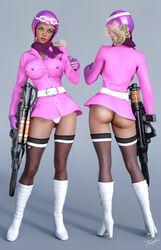 1girls 3d 3d_(artwork) ass back_view big_breasts blonde_hair blue_eyes boots breasts busty cameltoe coat curvaceous curvy dat_ass dress eyeshadow female female_only fingerless_gloves fishnet fishnet_legwear fishnet_stockings from_behind front_view gloves goggles gun hanna-barbera heels helmet high_heel_boots high_heels holding_gun holding_weapon human jacket large_breasts leather_boots lipstick long_hair makeup mascara minidress panties penelope_pitstop pink_coat pink_dress pink_helmet pink_jacket pink_lips pink_lipstick pink_minidress pinup pointing purple_gloves purple_scarf scarf signature solo standing thighhighs thighs thong tiangtam tiptoes voluptuous vulva wacky_races weapon white_goggles white_heels white_high_heels white_panties white_thong