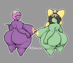 anthro ass belly big_ass_comics big_breasts big_butt blush bow_ribbon breasts female futanari generation_8_pokemon generation_9_pokemon huge_butt intersex intersex/female nintendo overweight platter pokemon pokemon_(species) polteageist rear_view short_stack sinistcha slimey_art wide_hips