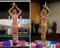 annie_january bare-faced-cheek blonde_hair bondage christmas_lights embarrassed_nude_female enf female firecracker_(the_boys) forced_exposure homelander humiliation nude nude_female nude_in_public on_display public_nudity starlight_(the_boys) the_boys tied_up