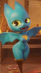 3d_(artwork) absurd_res adorabat anthro bat bat_wings blue_body breasts cartoon_network digital_media_(artwork) female heart_symbol hi_res mammal mao_mao:_heroes_of_pure_heart membrane_(anatomy) membranous_wings short_stack solo teemoty wings yellow_eyes