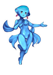 blue_skin earrings female fin fish_girl full_body monster_girl multi_eye navel nintendo nipples nude ocarina_of_time pink_eyes princess_ruto purple_eyes pussy solo tenteco_(covamin) the_legend_of_zelda thigh_gap zora