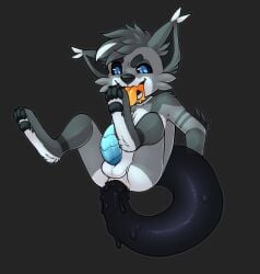anal anal_sex anthro ass autopenetration balls black_bodily_fluids black_inner_ear black_nose black_pawpads black_sclera black_tail blue_eyes blue_penis colored countershade_butt countershade_face countershade_feet countershade_fur countershade_torso countershading erection feet fur genitals goo_drip grey_background grey_body grey_fur grey_hair grey_markings hair hi_res kain_(teratophilia) male markings masturbation midair nude open_mouth open_smile orange_tongue pawpads penetration penis pupils semi-anthro shaded simple_background slit_pupils smile solo tail tail_fetish tail_in_ass tail_in_own_ass tail_insertion tail_play tapering_penis teratophilia_(artist) three-quarter_view tongue tongue_out unknown_species unknown_year white_body white_countershading white_fur