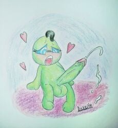 balls belly big_balls big_penis black_hair blush colored cum cumshot cute duxeite ejaculation fawful feet glasses green_skin growth hands-free heart mario_(series) mario_and_luigi:_bowser's_inside_story mario_and_luigi_(series) open_mouth orgasm penis signed sitting teeth traditional_media_(artwork)