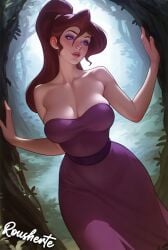 1girl ai_generated bare_shoulders big_breasts cleavage disney dress hercules_(1997_film) megara pony_tail portrait purple_eyes red_hair rousherte self_upload tagme thin_waist