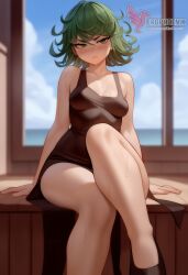 1girls 2d ai_generated ass big_ass black_dress breasts erophoenix female female_focus full_body green_hair looking_at_viewer one-punch_man patreon_username small_breasts solo solo_female sweat tatsumaki uncensored