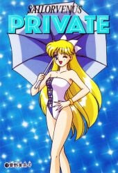 alluring bikini bishoujo_senshi_sailor_moon blonde_hair blue_eyes female holding_parasol loo678 medium_breasts minako_aino one-piece_bikini parasol