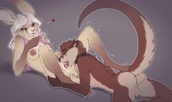 2025 5_fingers anthro anthro_on_anthro anus areola ass balls biped bodily_fluids bottomless bottomless_anthro bottomless_female breasts brown_body brown_fur brown_tail claws closed_eyes clothed clothed_anthro clothed_female clothing collar collar_only countershade_fur countershade_torso countershading cunnilingus digital_media_(artwork) duo exposed_breasts feet female finger_claws fingers fur genitals hair heart_symbol hi_res lagomorph leporid lying male male/female mammal mustelid nipples no_underwear nude nude_anthro nude_male on_back oral otter partially_clothed partially_clothed_anthro partially_clothed_female rabbit ruaidri saliva sex simple_background smile spread_legs spreading tail tan_body tan_fur tan_tail teeth toe_claws toes tongue topwear topwear_lift topwear_only ussy vaginal_penetration white_hair yellow_eyes