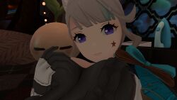 genshin_impact hand_on_breast looking_at_viewer lynette_(genshin_impact) vrchat vrchat_avatar