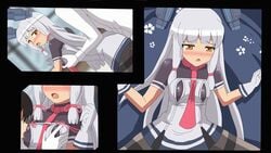 1boy admiral_(kantai_collection) animated animated between_breasts blush bouncing_breasts breast_grab breast_sucking breast_sucking_through_clothes breasts brown_eyes female gloves grabbing hangaku hat hat_removed headgear headwear_removed implied_sex kantai_collection long_hair medium_breasts murakumo_(kantai_collection) necktie necktie_between_breasts open_mouth pantyhose pink_necktie silver_hair white_gloves