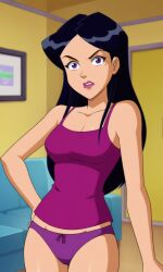 ai_generated ass bigmic145 black_hair breasts cartoon_network cleavage dark_hair female mandy_(totally_spies) medium_breasts mole_under_eye panties solo_female tank_top totally_spies