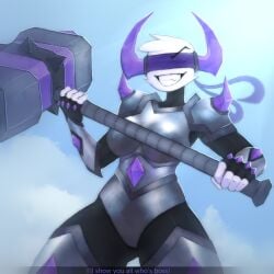 1girls armor armored_female banhammer_(phighting) breasts clothed english_text female female_only fully_clothed hammer phighting roblox roblox_game robloxian rule_63 solo standing stuegesus tagme text thighs white_skin