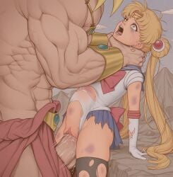 1boy 1girls ai_generated bishoujo_senshi_sailor_moon broly bruised choking cocksleeve crossover defeated defeated_heroine dragon_ball duo forced outdoors rape sailor_moon size_difference stomach_bulge stomach_deformation straight torn_clothes torn_clothing usagi_tsukino vaginal_penetration