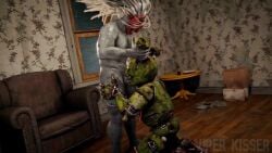 2boys animated animatronic blue_skin corpse dead_by_daylight erection fellatio five_nights_at_freddy's five_nights_at_freddy's_3 fnaf gay green_body green_skin humanoid longer_than_20_seconds male male/male male_only mask masked muscular penetration penis rabbit robot scottgames sex sound springtrap tagme the_oni_(dbd) undead video viperkisser