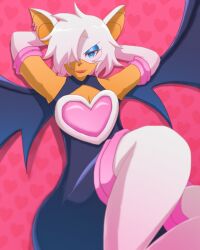 <3 aeltrix anthro armwear background bat bedroom_eyes blue_eyes blush crossdressing ear_piercing emo_hair eyelashes fang fangs femboy feminine_male furry genderswap genderswap_(ftm) girly grin hair_covering_eye heart latex looking_at_viewer male male_only male_rouge piercing piercings pink_background rogue_the_bat_(nikkikaji) rouge_the_bat rule_63 seductive smile smirk solo solo_male sonic_(series) sonic_the_hedgehog_(series) white_hair wings