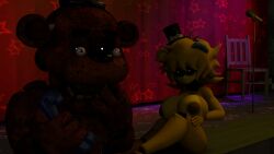 1boy 1girls animatronic animatronic_female anthro anthro_female corpse cyborg cyborg_girl eyeball fazclaire's_nightclub female five_nights_at_freddy's freddy_(fnaf) golden_freddy_(fnaf) golden_fredina_(cally3d) gore male nude nude_anthro nude_female phone phone_guy_(fnaf) ralph_(fnaf) scottgames type_0 worried_expression