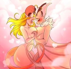 2_fingers alien antenna_hair anthro bat bedroom_eyes big_breasts blonde_hair blush breast_squish breasts buckteeth claws duo empty_eyes eyeshadow fan_character fangs female female/female fingers fur gesture hand_holding heart hi_res interspecies jessica_(mastergodai) long_ears long_fangs long_hair long_tail love makeup mammal membrane_(anatomy) membranous_wings monster mouse murid murine narrowed_eyes neck_tuft nipples nude rascals rodent romantic romantic_couple seductive smile squeaking squish tail tail_gesture tail_heart teeth tuft ultraman_(series) white_body white_fur wings xstupid_furryx