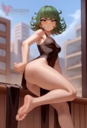 1girls 2d ai_generated ass big_ass black_dress breasts erophoenix female female_focus full_body green_hair looking_at_viewer one-punch_man patreon_username small_breasts solo solo_female sweat tatsumaki uncensored