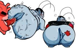 antennae_(anatomy) ballsack big_ass big_butt big_penis big_thighs blue_body blush blushing chubby chubby_male clothing cum cum_in_ass cumming dragon_ball dragon_ball_z funkyghosty gay glasses kaioshin king_kai long_ears long_penis male male_only naked nervous overweight overweight_male penis red_body ripples rippling_ass spread_ass surprised_expression tagme thick_thighs yaoi