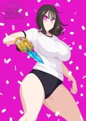 alluring brown_eyes female ichikawa_sumino no.1_sentai_gozyuger otokam1117 pink_eyes shirt short_shorts shorts solo super_sentai