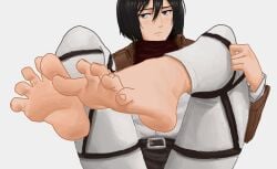 attack_on_titan black_hair clothing curvaceous curvaceous_female curvaceous_figure curvy curvy_figure curvy_hips feet feet feet_focus female female_focus female_only foot_fetish looking_at_viewer mikasa_ackerman payetvore short_hair