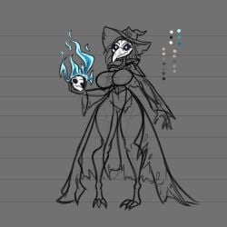 arsfromnowhere_(artist) big_breasts doctor harpy monster_girl plague_doctor sketch skull_head skull_mask wide_hips