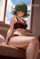 1girls 2d ai_generated ass big_ass black_dress breasts erophoenix female female_focus full_body green_hair looking_at_viewer one-punch_man patreon_username small_breasts solo solo_female sweat tatsumaki uncensored