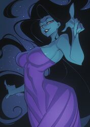 bare_shoulders blue_lips blue_skin eris eris_(sinbad) gofa impossible_clothes impossible_dress impossible_fit purple_hair red_eyes sinbad:_legend_of_the_seven_seas very_long_hair yellow_sclera