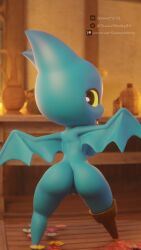 absurd_res adorabat anthro ass bat bat_wings blue_body cartoon_network female hi_res mammal mao_mao:_heroes_of_pure_heart membrane_(anatomy) membranous_wings presenting prothesis rear_view solo teemoty vagina wings yellow_eyes