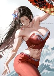 abs breasts brown_hair capcom fatal_fury female highres large_breasts mai_shiranui robusta_mania robustaart shiranui_mai snk street_fighter_6 tagme the_king_of_fighters
