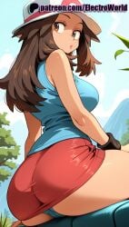 1girls 2025 ai_generated artist_name ass blue_sky branch breasts breasts breasts brown_eyes brown_hair bust chest cloud day electroworld female grass hat hi_res high_quality high_resolution highres leaf_(pokemon) long_hair looking_back outdoors palm_tree panties patreon patreon_username plant pokemon sitting sky solo stable_diffusion tree watermark