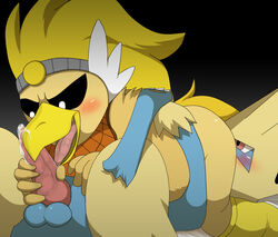 3_toes 5_fingers 69 animal_genitalia animal_penis anthro anthro_on_feral avian balls beak bird black_sclera blonde_hair blue_balls blue_fur blush canine_penis crossover cum cum_on_beak cum_on_penis feathers feral fur furry hawk licking male male_only manectric mario_(series) nintendo open_mouth oral paper_mario penis penis_grab penis_lick pokemon rawk_hawk red_eyes red_penis sex toes tongue tongue_out white_eyes white_feathers winick-lim yaoi yellow_feathers yellow_fur zoophilia