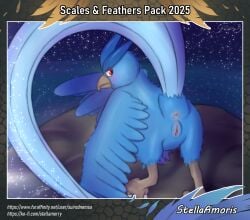 anus articuno ass avian beak blue_body blue_feathers blue_tail blue_wings blush digital_media_(artwork) digital_painting_(artwork) feathered_wings feathers female feral generation_1_pokemon genitals hi_res legendary_pokemon long_tail looking_at_viewer multicolored_body multicolored_feathers night nintendo painting_(artwork) pokemon pokemon_(species) presenting presenting_hindquarters pussy red_eyes sea solo sparkles stellaamoris tail text tongue tongue_out url vulva water white_body white_feathers wings