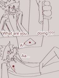 absurd_res anthro blood bodily_fluids bottomwear clothing comic crown death dialogue duo gore headgear hi_res hierarchy_play hybrid killing king knife lagomorph leporid male male/male mammal pain pants rabbit rebellion red_eyes royalty rudolfikbaby shirt topwear