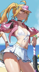 1girls bikini blonde_hair clothed clothing cloudy_rain4 female female_only hoyoverse light-skinned_female light_skin luciana_de_montefio mihoyo mihoyo_technology_(shanghai)_co._ltd. solo zenless_zone_zero