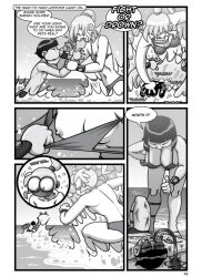 4koma comic english_text female greyscale monochrome sharp_teeth teeth