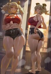 1girls absurd_res ai_assisted ai_generated ass ass_focus back_view backboob bent_over big_ass big_breasts blonde_hair blush breasts bubble_butt burnice_white busty choker clothed clothing curvaceous curvy curvy_female curvy_figure eyebrows eyebrows_visible_through_hair eyelashes fat_ass female female_focus female_only game_character glistening glistening_body hair_accessory hi_res huge_ass huge_breasts light-skinned_female light_skin looking_at_viewer looking_back mihoyo motion_lines multiple_girls multiple_poses red_eyes shexyo solo sweat sweatdrop sweating sweaty thick_thighs twitter_link video_game_character video_games voluptuous voluptuous_female wide_hips zenless_zone_zero