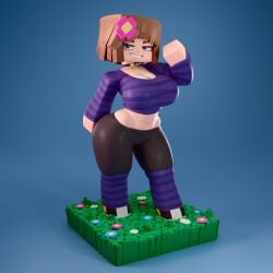 1girls 3d 3d_(artwork) ankorostudio breasts female huge_breasts jenny_belle_(slipperyt) looking_at_viewer minecraft minecraft_shaders nipples pulling_down_pants shirt_lift solo