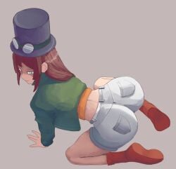 big_ass caked_up clothing doggy_style goggles goggles_on_headwear hat looking_at_viewer looking_up nice_ass nyxaquarious re-logic steampunker_(terraria) terraria top_angle_view