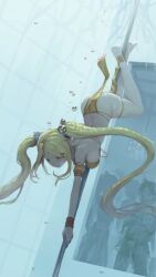 air_bubble armlet ass barefoot bikini blonde_hair breasts bubble female freediving long_hair solo swimsuit twintails underwater